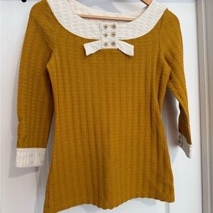 Pilcro Golden Knit Sweater with Cream Details Anthropologie size small